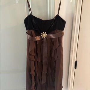 BCBG Brown Ruffled Mini Dress with Embellishment
